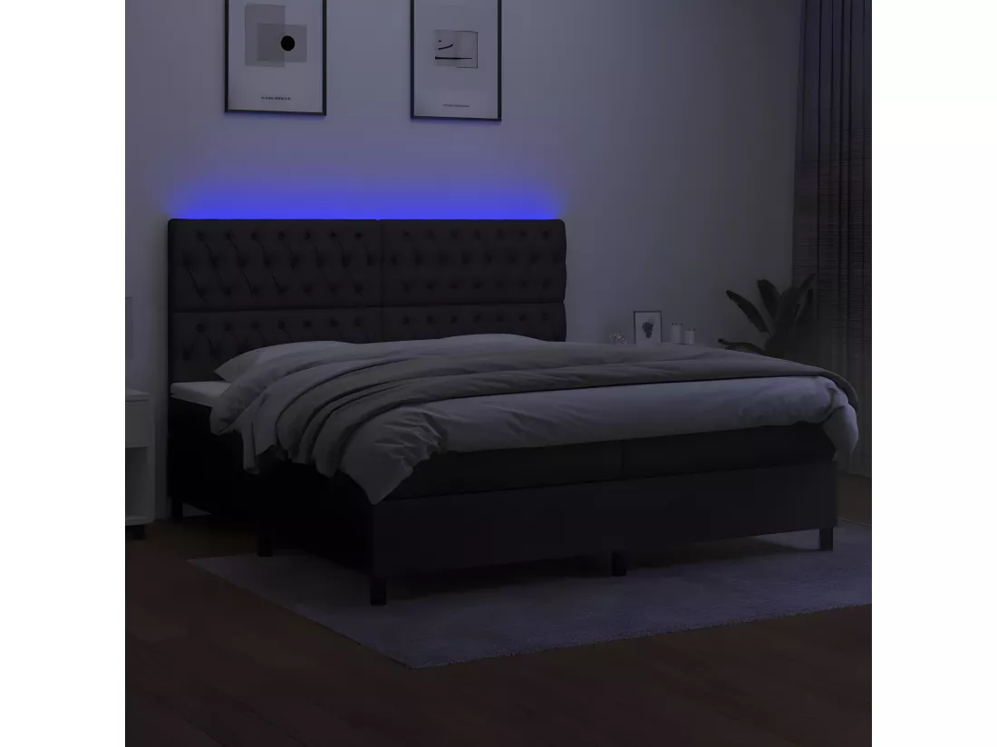 Sommier tapissier et matelas et LED Noir 200x200 cm Tissu