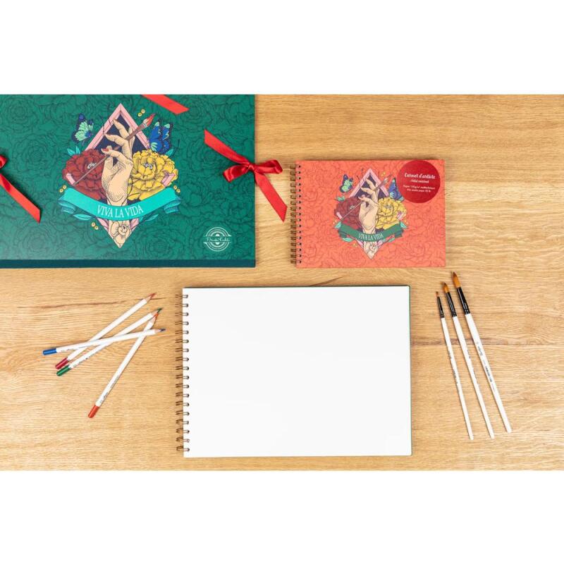 Frida Kahlo, Carnet d'artiste reliure intégrale A5 paysage, 30 feuilles de papier dessin blanc multitechniques 180g