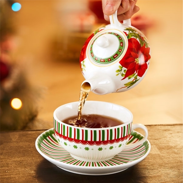 Théière / tasse 2 en 1 poinsettia