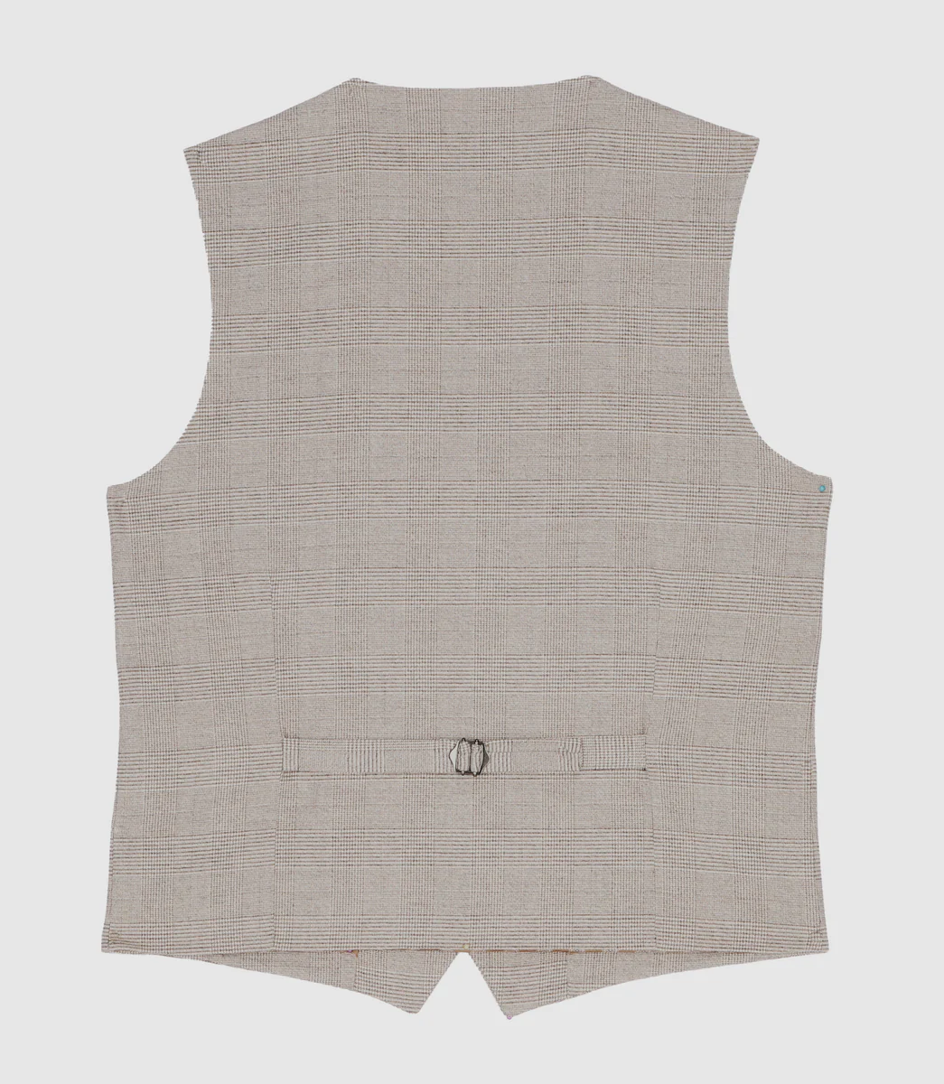 Gilet de costume à carreaux effet Prince de Galles beige XSWING