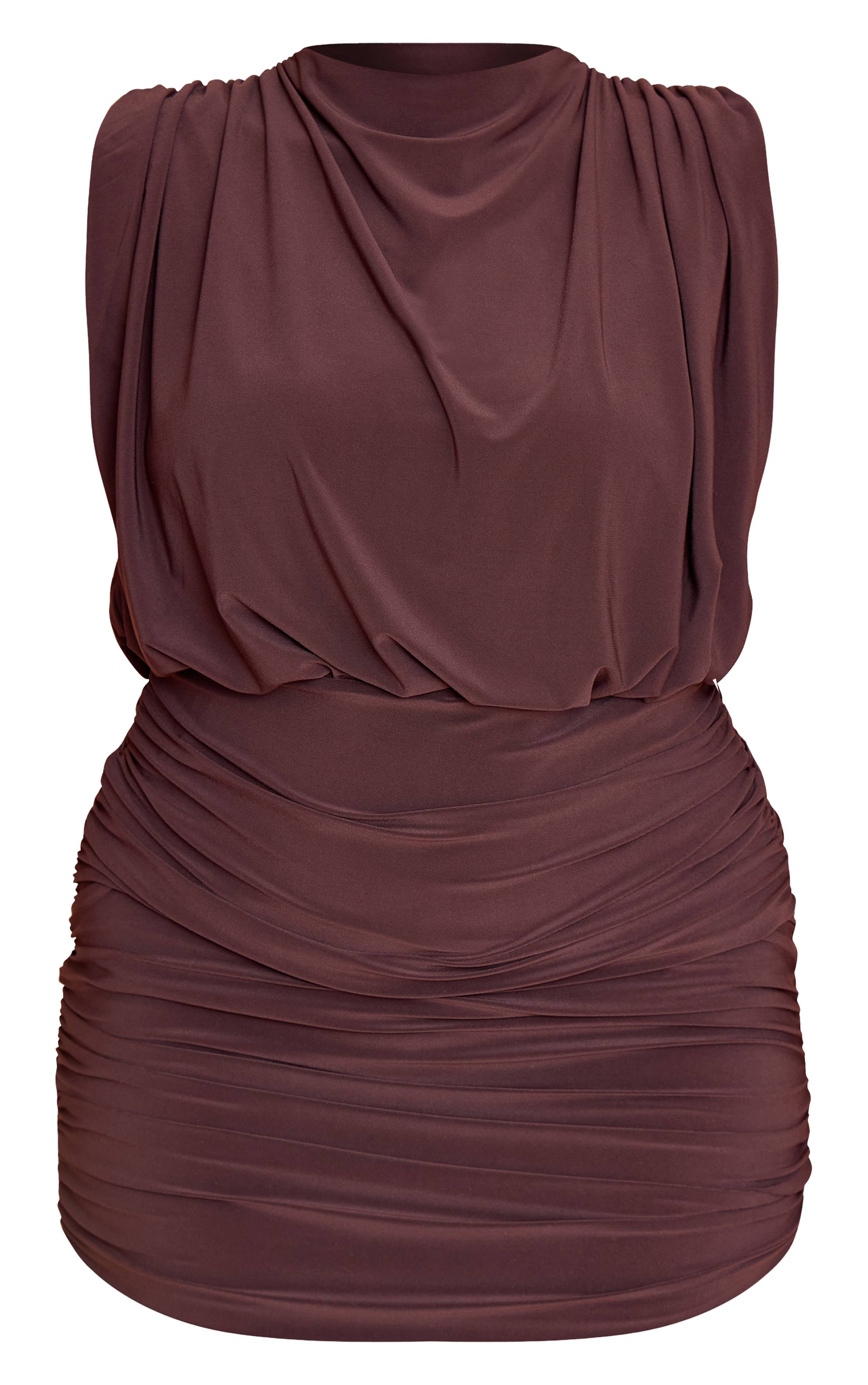 Chocolat Robe Mini Moulante Double Épaisseur Avec Épaulettes Grande Taille