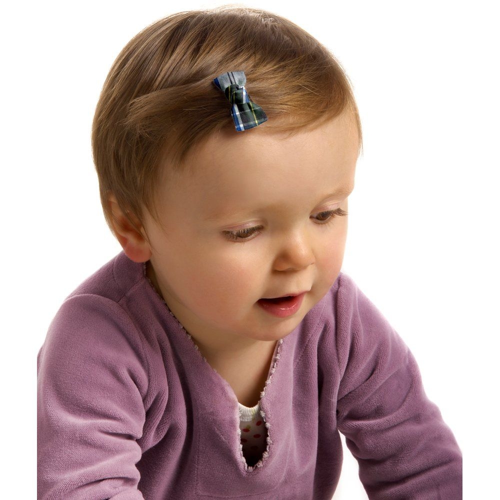 Barrettes Clic-Clac Petits Noeuds Ecossais Vert Et Blanc