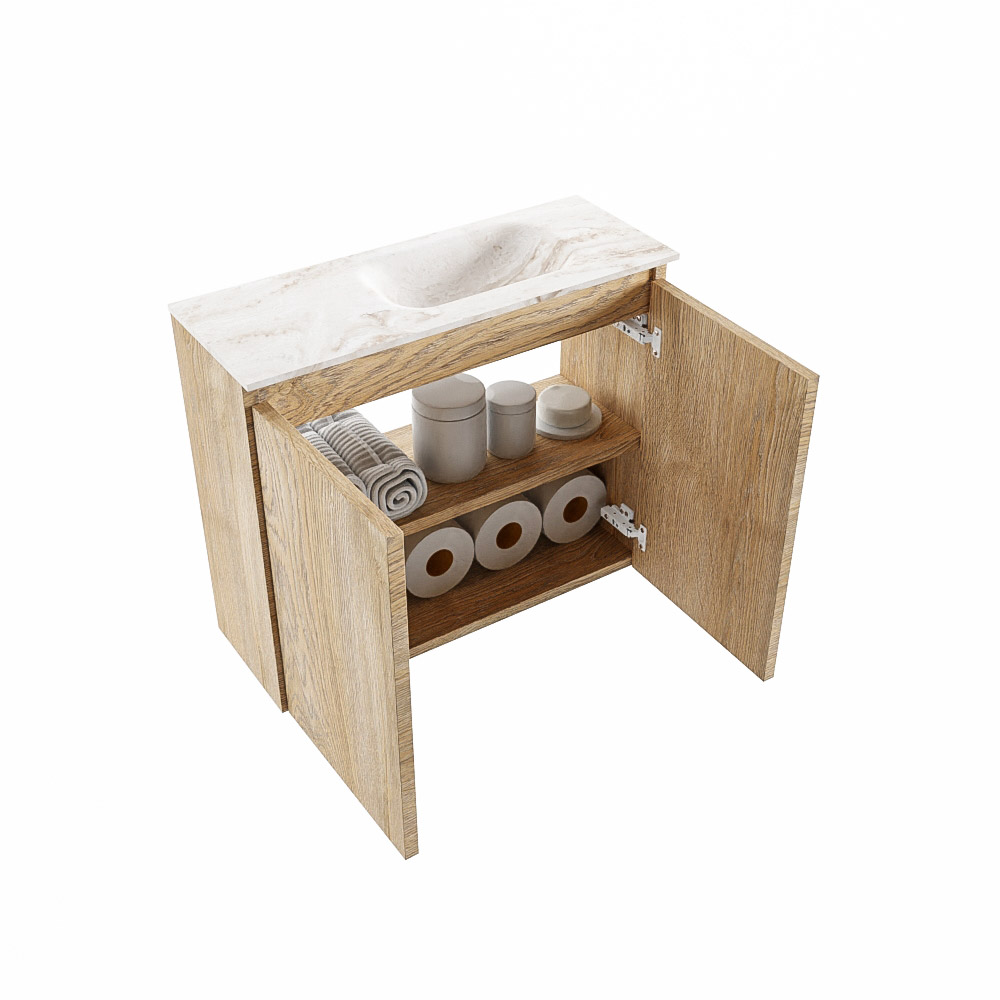 Mondiaz Ture DLux toiletmeubel 60cm washed oak met wastafel frappe rechts met kraangat