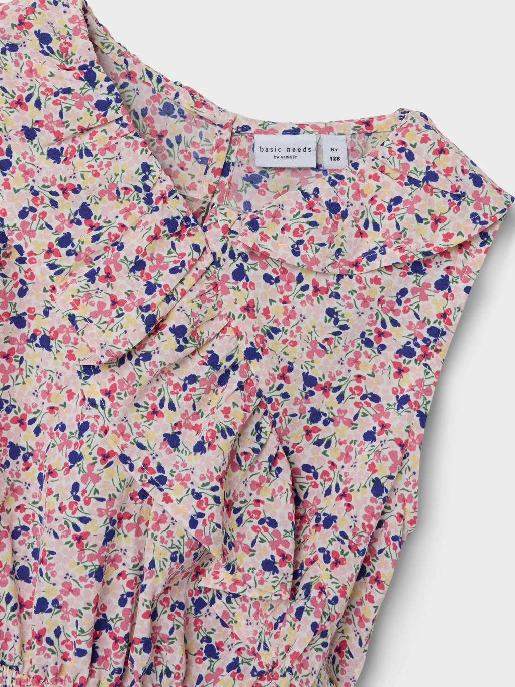 NAME IT jurk NKFVINAYA met all over print en volant roze/wit/geel