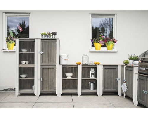 Tuinkast/buitenkeuken Konsta type 561 hoge kast incl. 2 deuren 60 x 40 x 160 cm lichtgrijs-crème