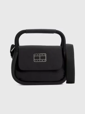 Bolsa transversal com aba e emblema