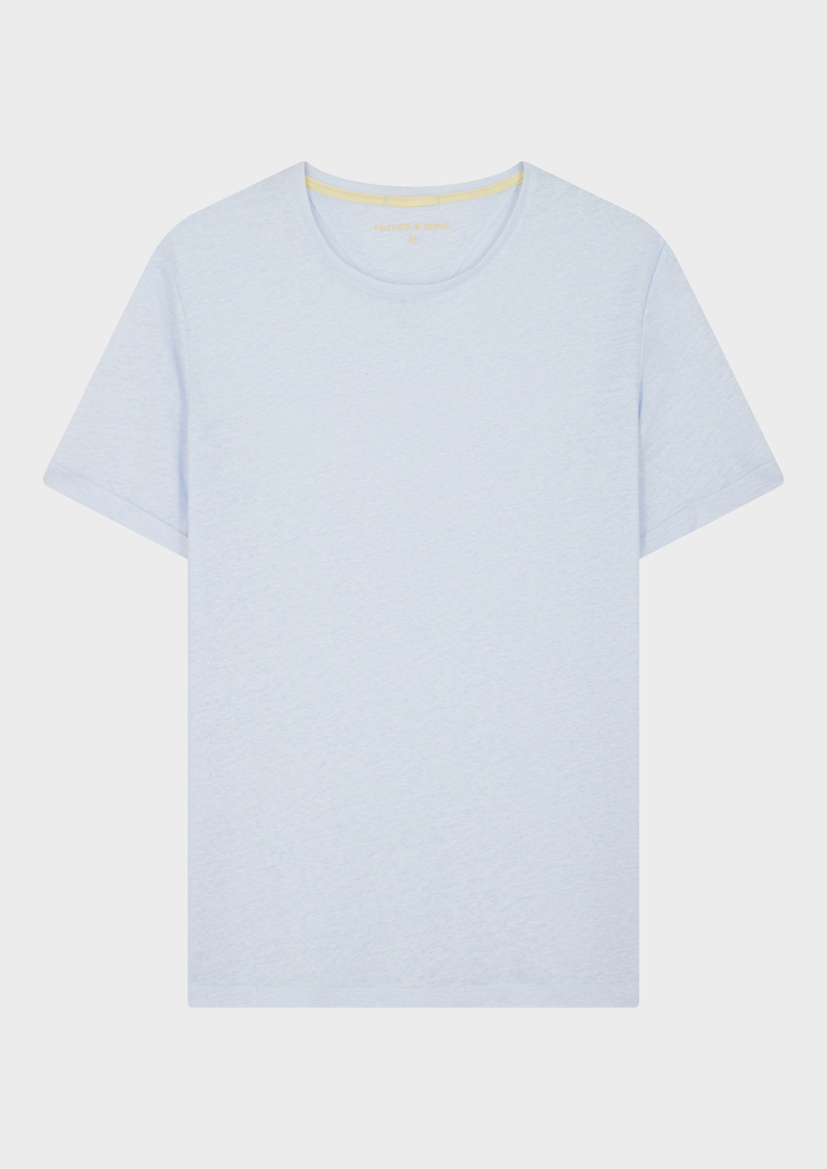 Tee-shirt manches courtes en lin col rond uni bleu ciel