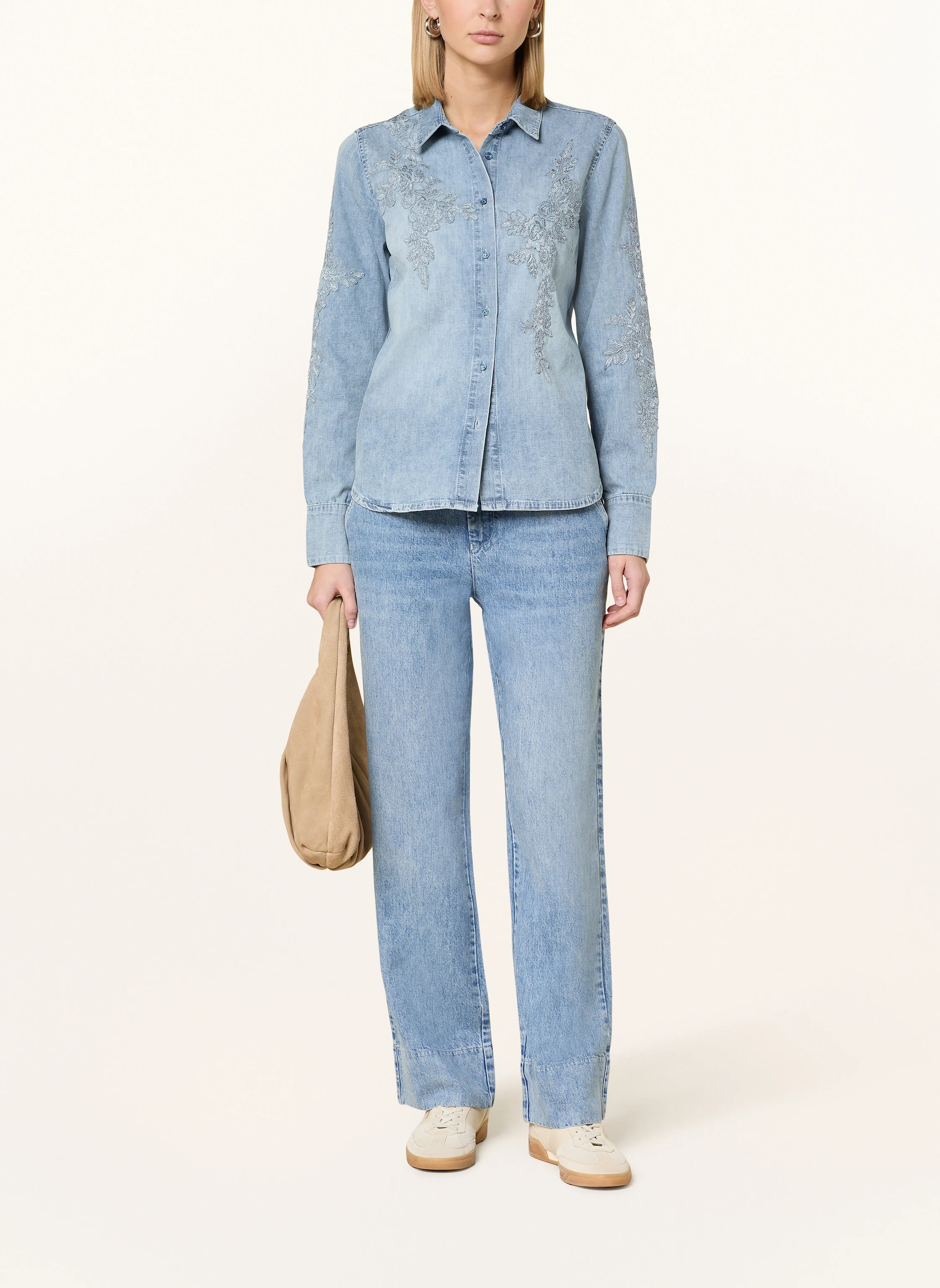 monari Jeansbluse mit Stickereien
