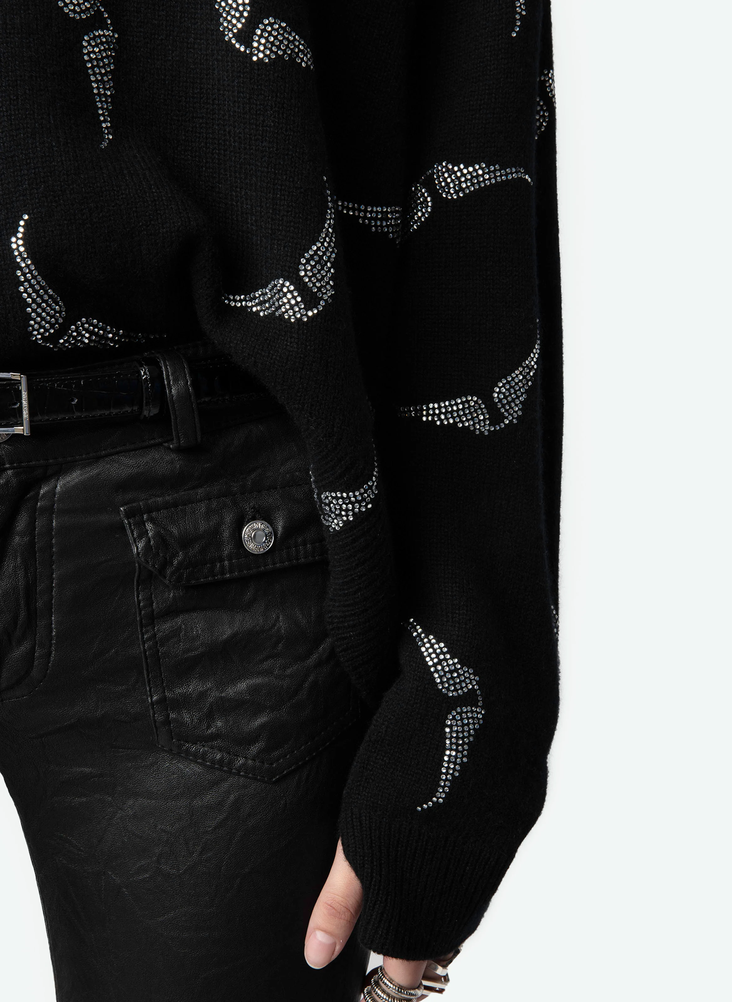 MARKUS - Pull à strass en cachemire | Noir