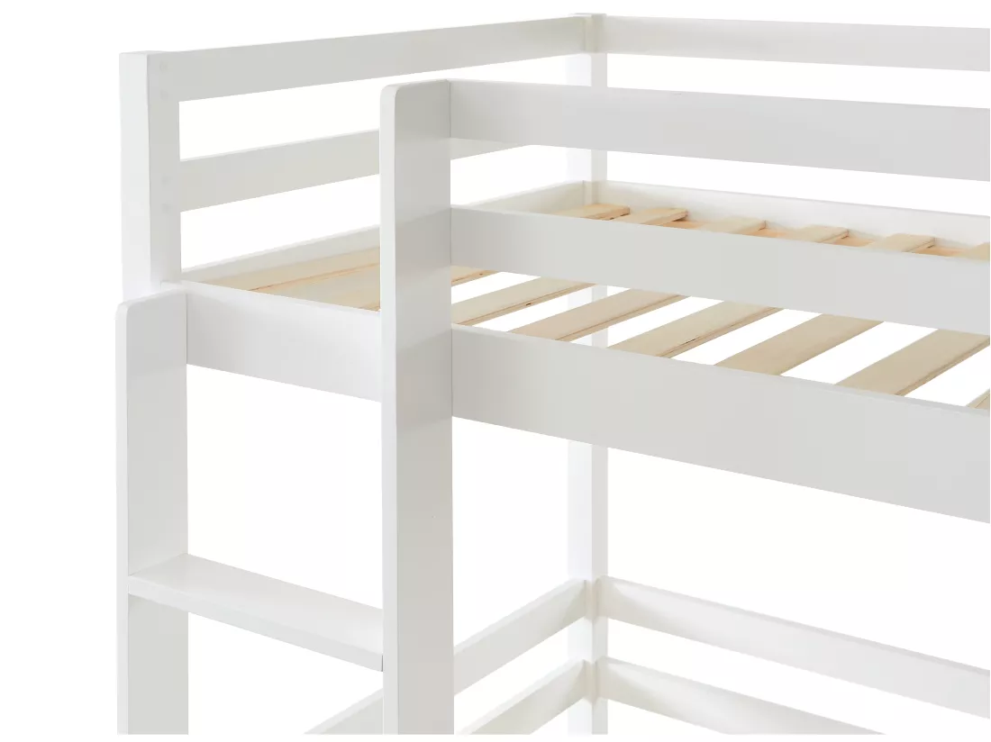 Lits superposés triple - 3 x 90 x 200 cm - Pin - Blanc + matelas - VAGAR