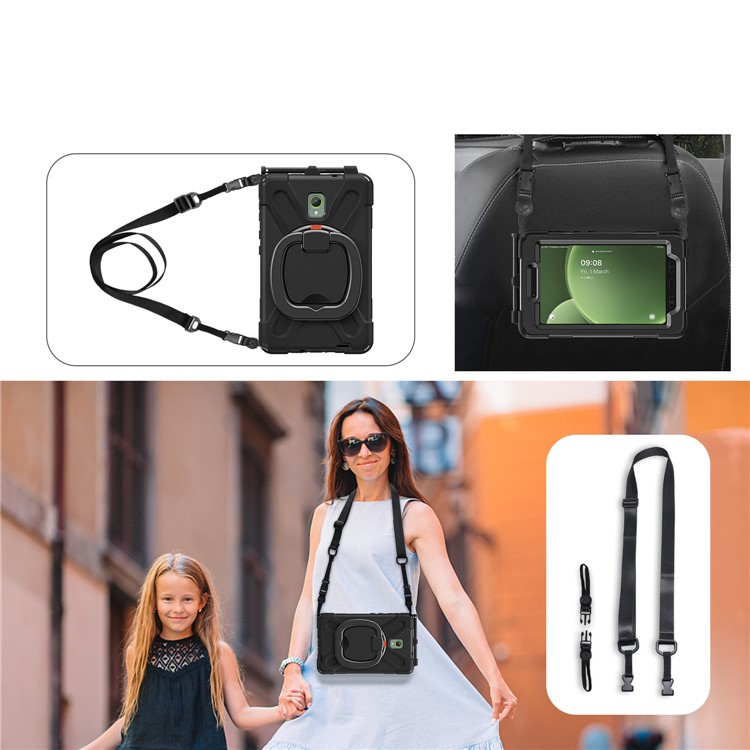Samsung Galaxy Tab Active5 Hybrid Outdoor Silikon Case Hülle mit Aufsteller und Schultergurt - Schwarz