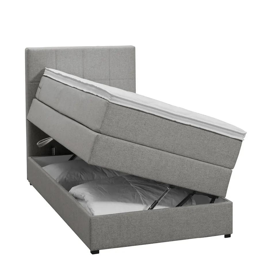 Boxspring met opbergruimte Liv geblokt - lichtgrijs - 90x200 cm