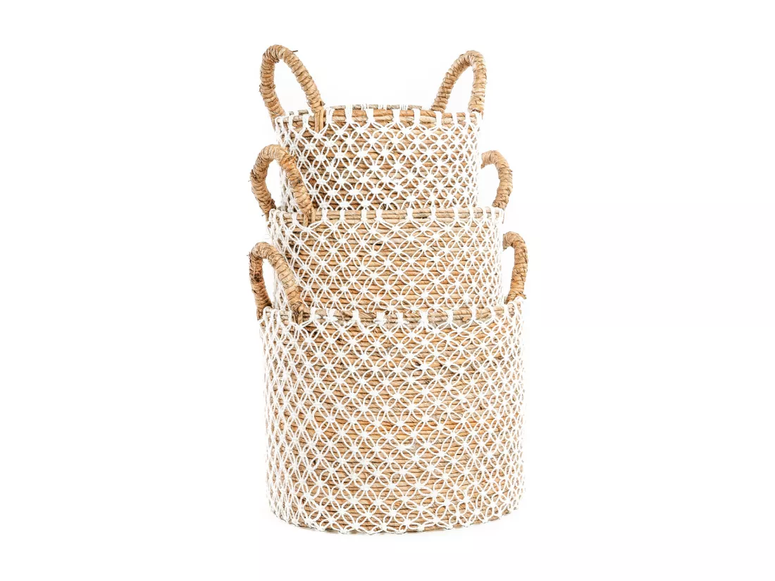 Le Panier Cross Stitched Macramé - Naturel Blanc - M