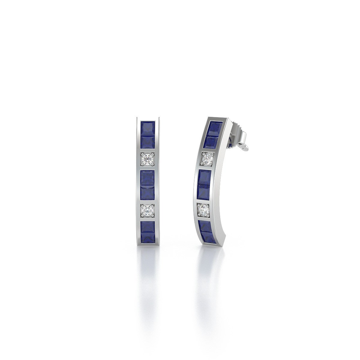 Boucles d'oreilles ADEN Saphir et Diamants sur Argent 925 2.40grs