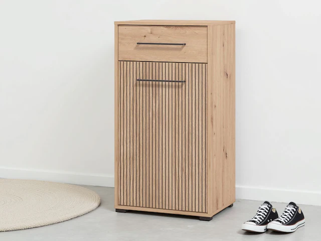 INOSIGN Schuhschrank »Landes, Schuhkommode, Schuhregal, mit einer Schublade, Höhe 102 cm« Fronten in Artisan Eiche mit Streifen, mit einer Tür