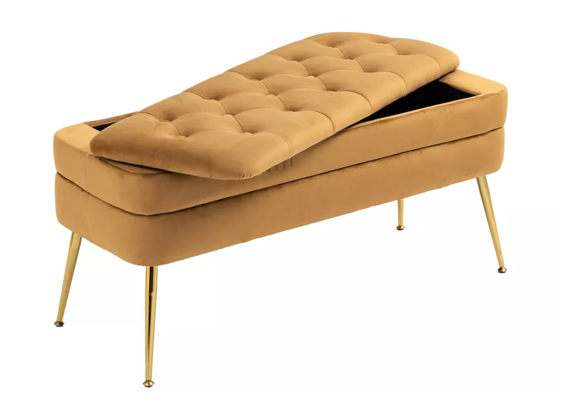 Banc rembourré ottoman de rangement, repose-pied pour entrée, salon et chambre à coucher, en velours Teddy, 104x40x51cm, café