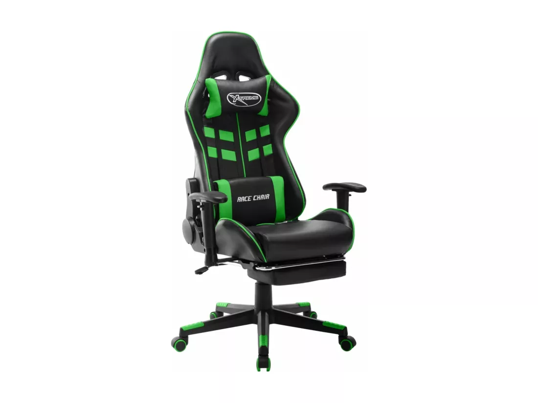 Chaise de jeu avec repose-pied Noir et vert Cuir artificiel