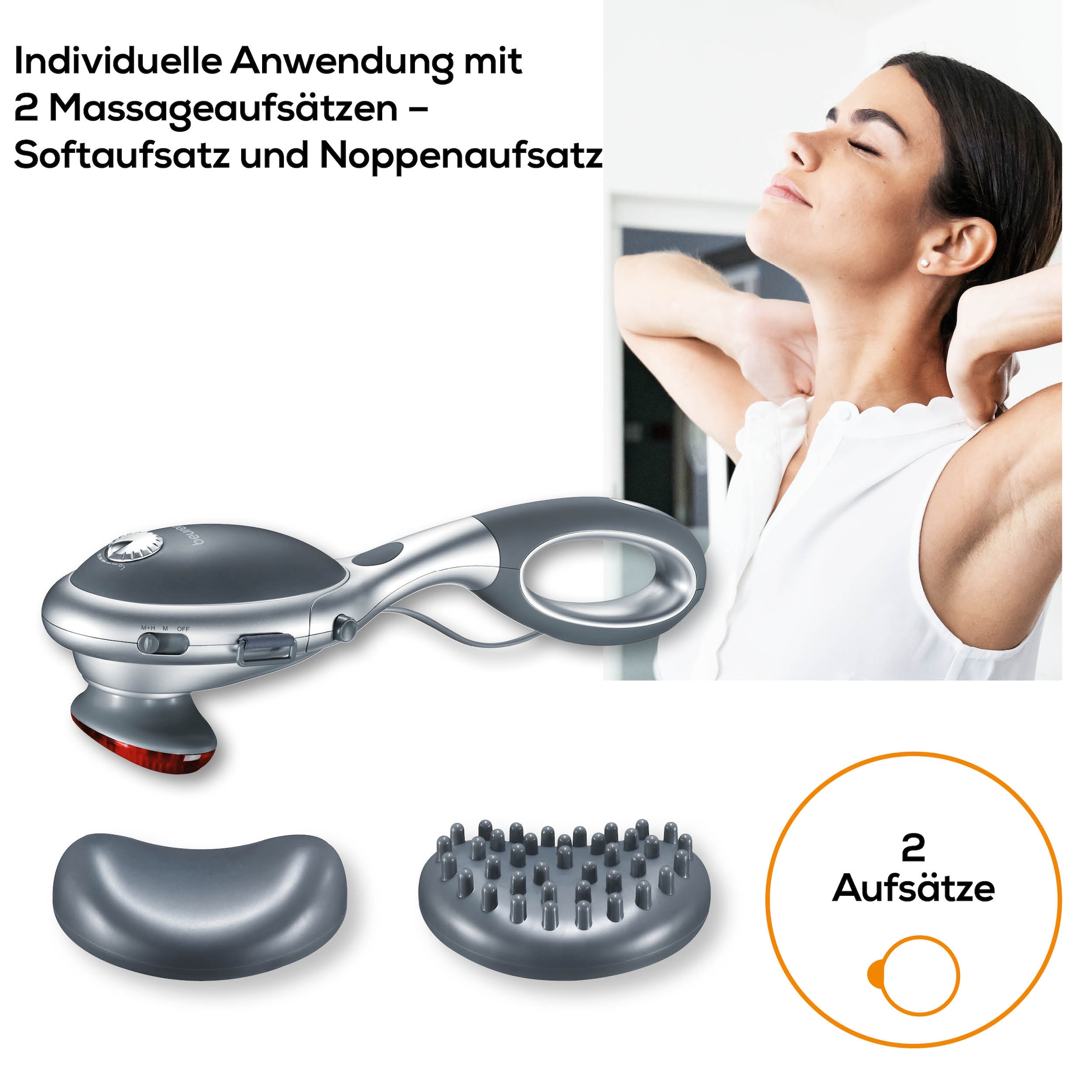 BEURER Massagegerät »MG 70 für eine tiefenwirksame Klopfmassage mit Infrarotwärme« Vielseitig anwendbar mit oder ohne Handgriff, 2 Massageaufsätze