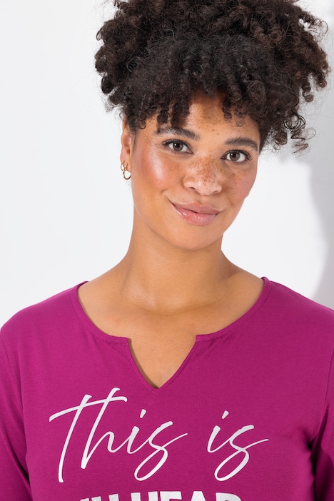 T-Shirt, A-Linie, Statement-Druck, 3/4-Ärmel