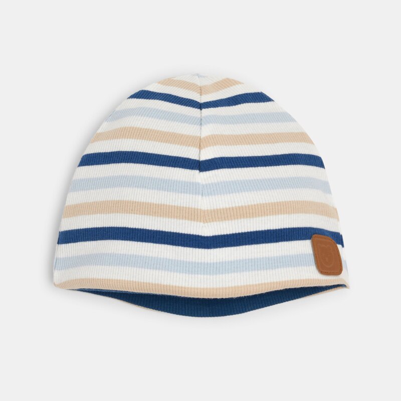Bonnet réversible maille tricot rayé bleu bébé garçon Bleu