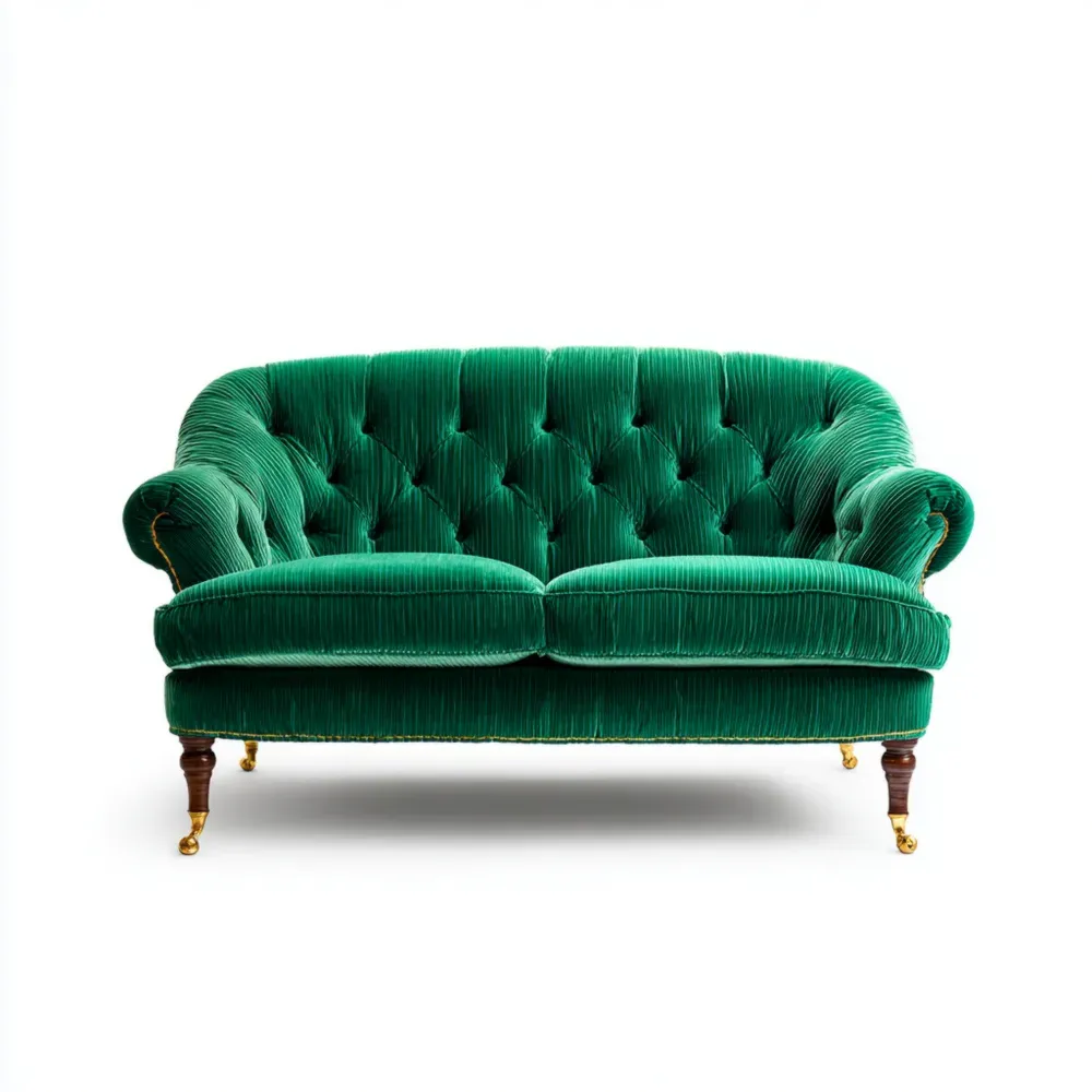 Velours Sofa mit Holzrahmen - Smaragdgrün