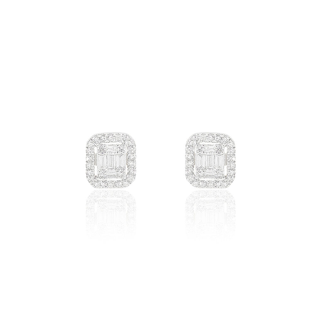Boucles D'oreilles Puces Collection 1986 Or Blanc Diamant