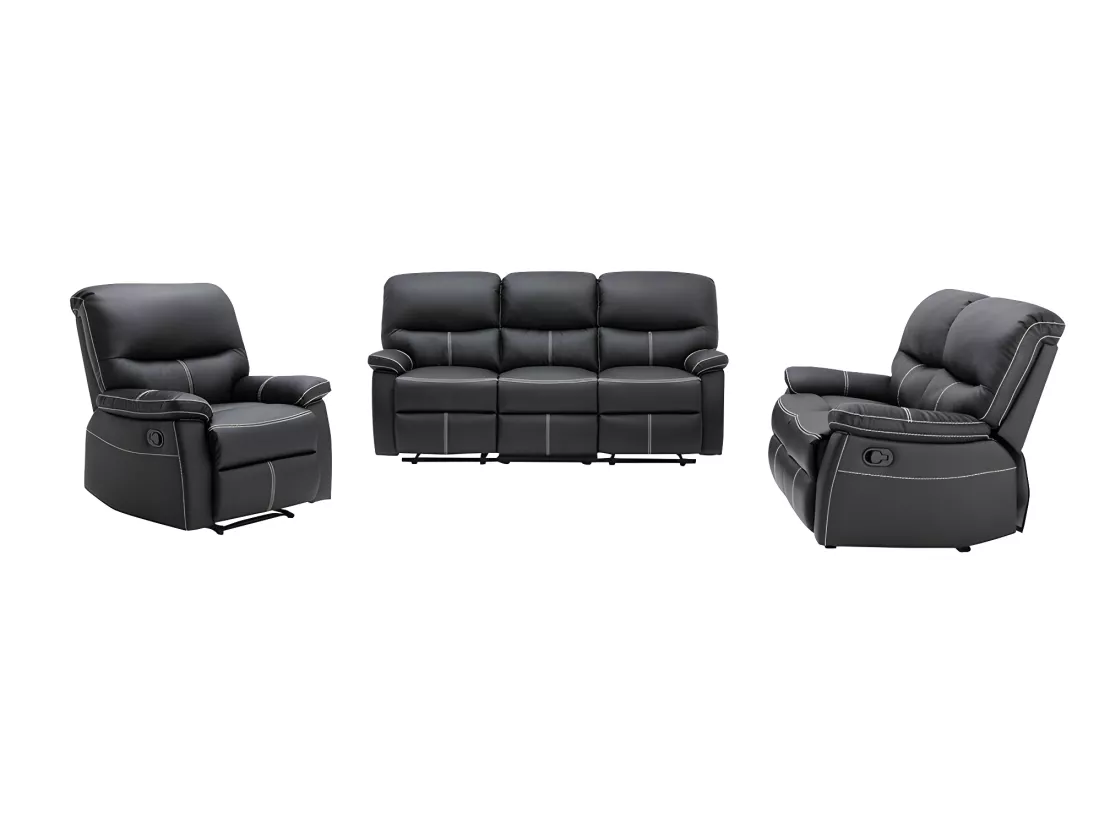 Canapés 3 places 2 places et un fauteuil relax en simili noir CANBY