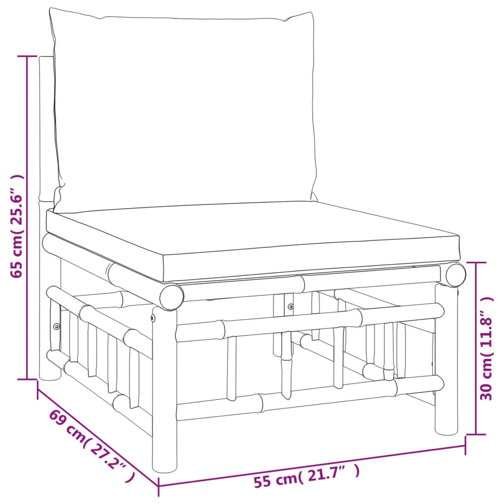 Salon de jardin meuble d'extérieur ensemble de mobilier 7 pièces avec coussins gris foncé bambou