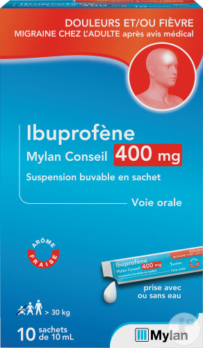 Mylan Conseil Ibuprofène 400mg Suspension Buvable Pour Douleurs Et Fièvre Sachets 10x10ml
