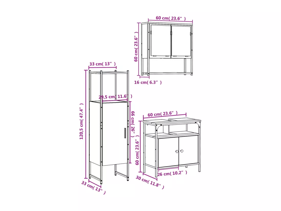 Ensemble de meubles de salle de bain 3 pcs Chêne fumé