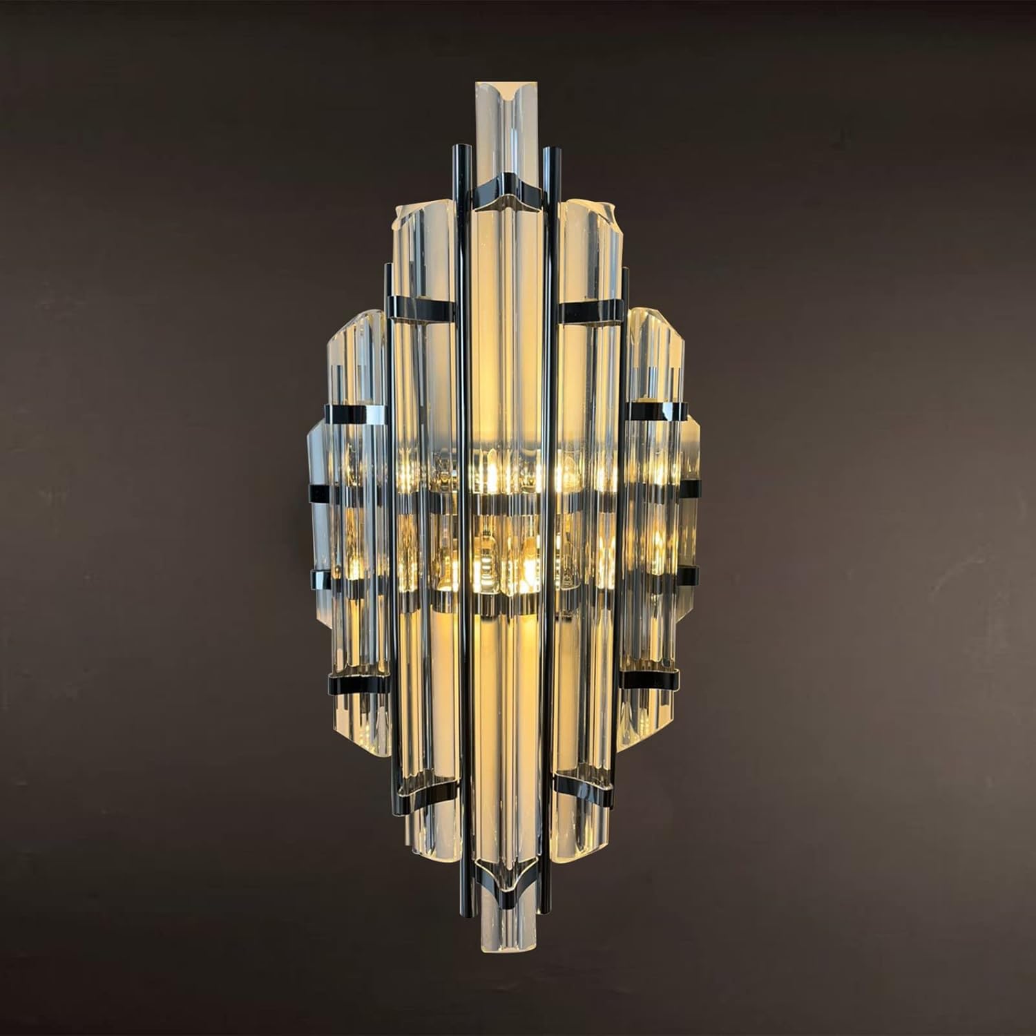 bamyum Champion Wandleuchte Chromfarbe 25 x 45 cm, Innen Kristall, Wohnzimmer Wandlampe Glas Vintage, Schlafzimmer Groß