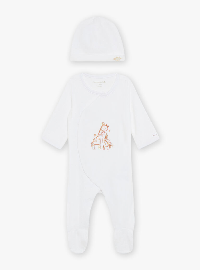 Pyjama et bonnet en velours écru