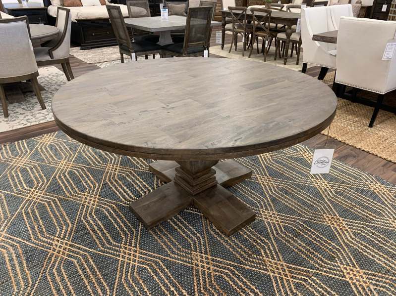 Mesa de jantar redonda de 60 polegadas - acabamento natural envelhecido