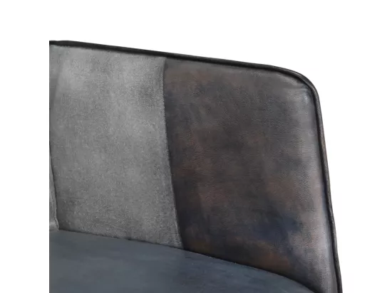 Fauteuil avec repose-pieds Gris Cuir véritable et toile