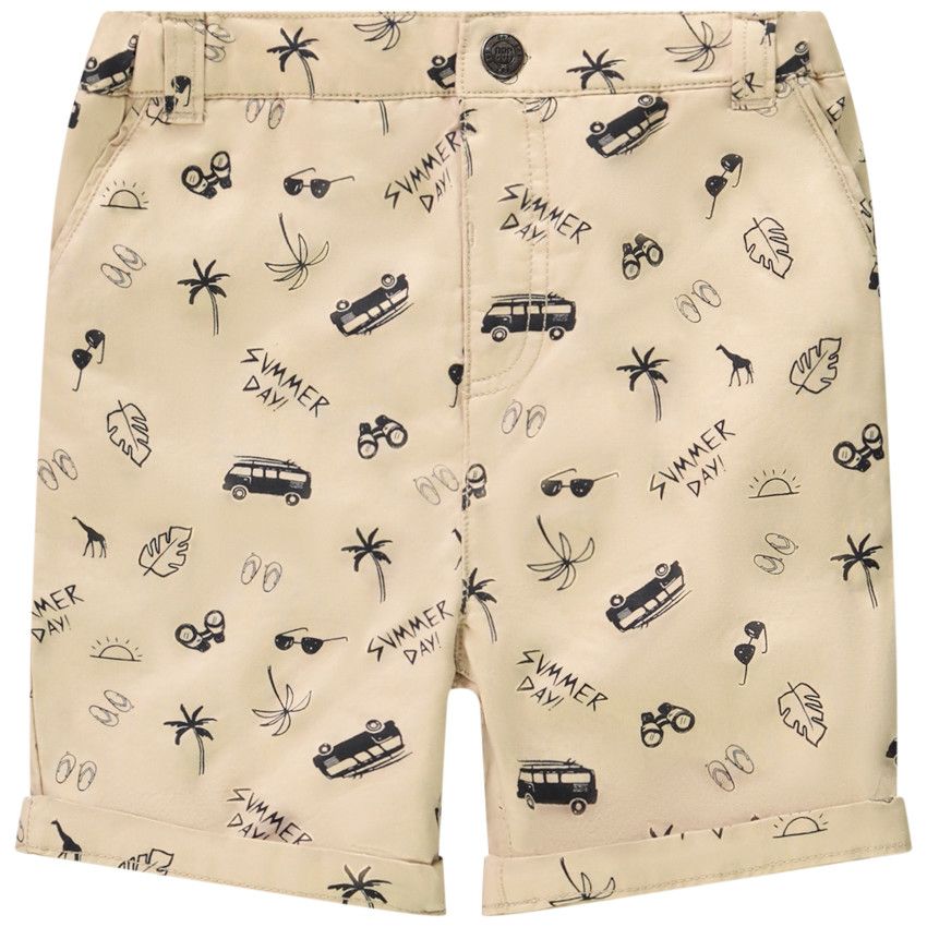 Bermuda en twill pigmentaire imprimé summer day pour bébé garçon - Beige