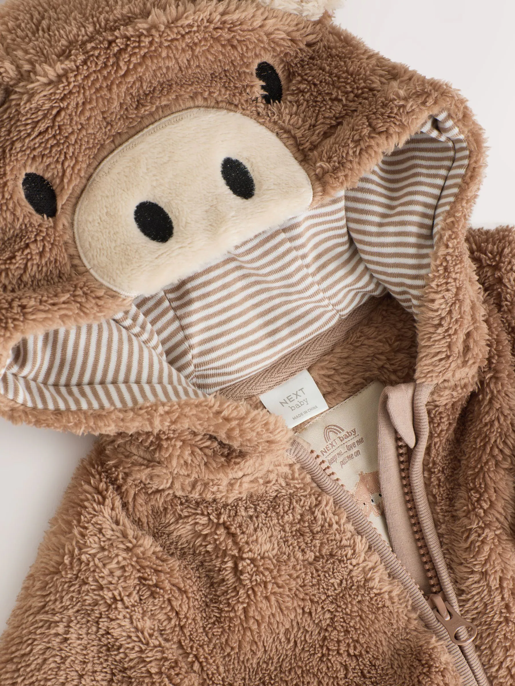 Bruine Hamish met capuchon - Baby fleece skipak (0-18mnd)