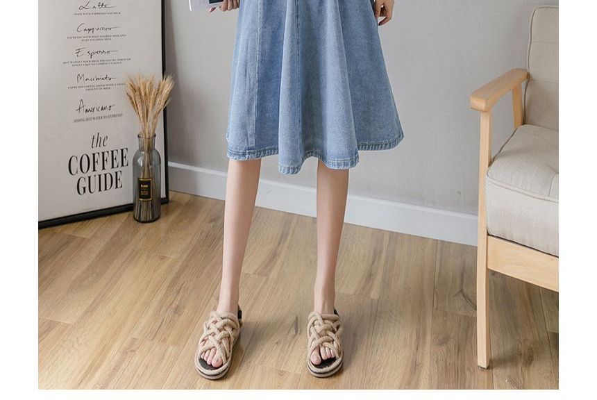 Yohana - Midi A-lijn denim rok met elastische taille en knoopsluiting