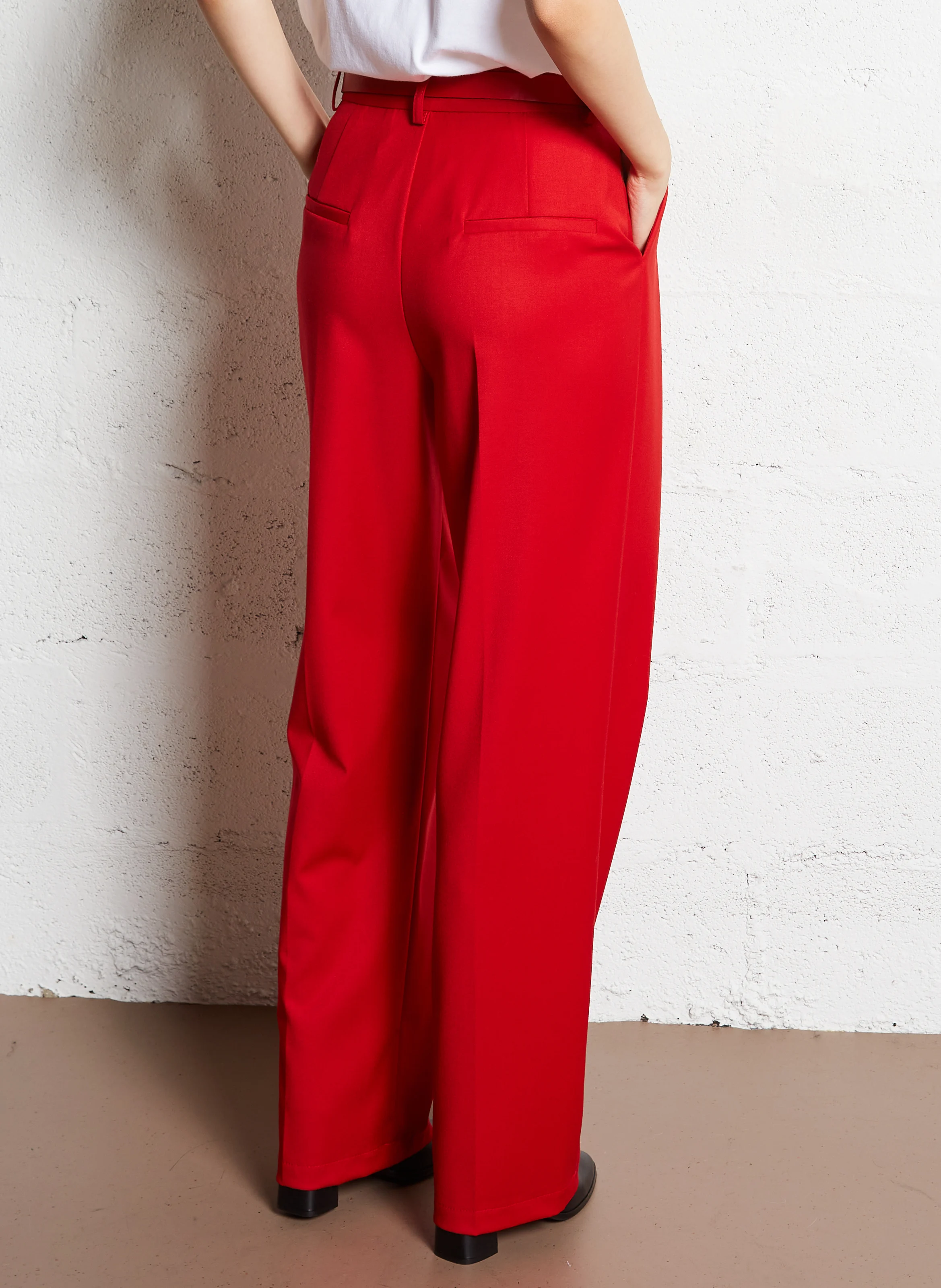 Pantalon droit à ceinture| Rouge