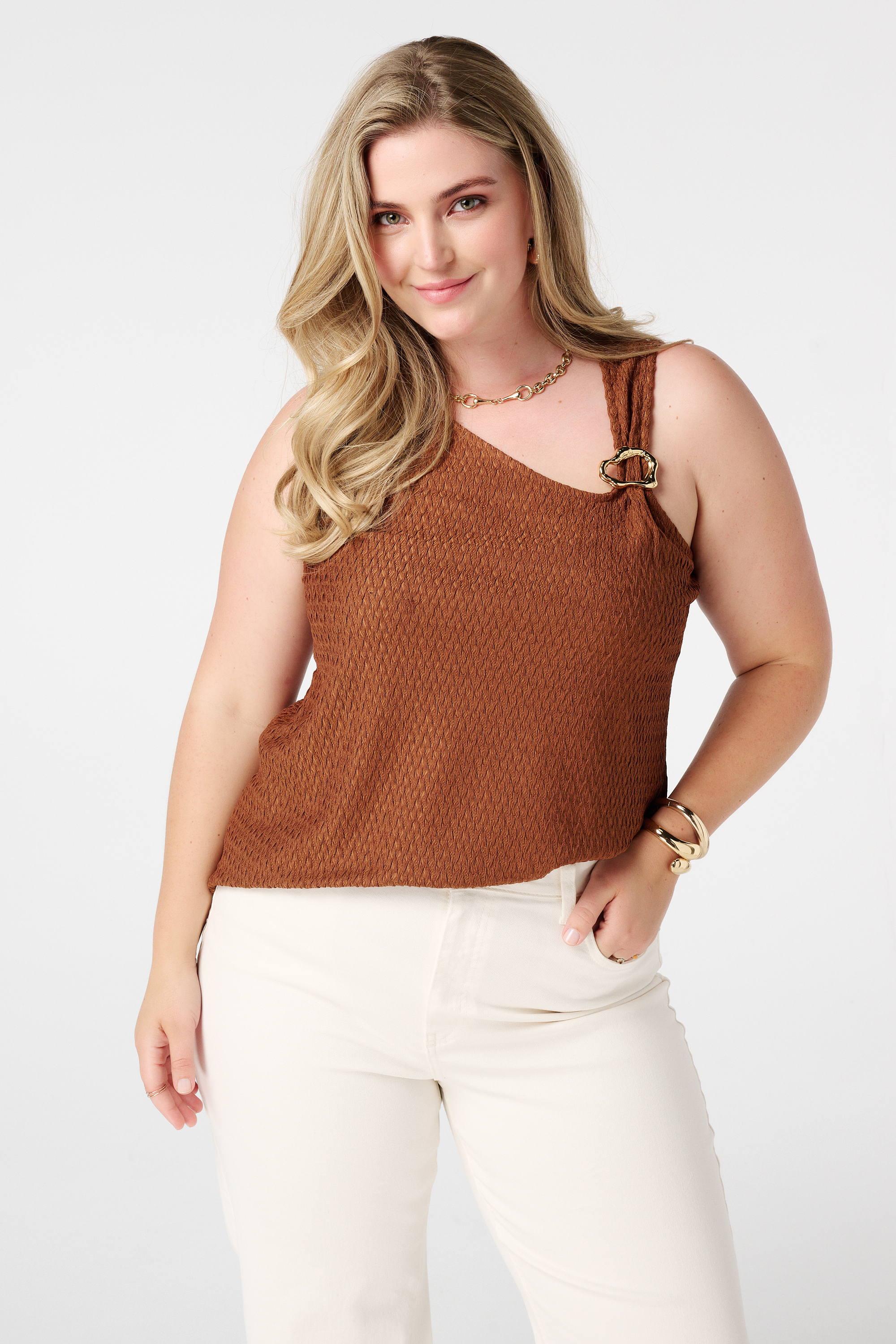 Asymmetrische top met sierdetail Cognac