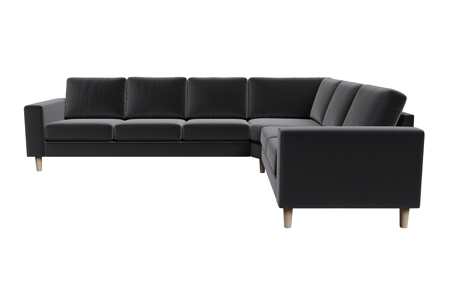 Hedda hjørnesofa Hjørnesofa 32 vendbar i tekstil Matt Velvet Black med arm F 18 cm og ben nr 1 i hvitoljet eik