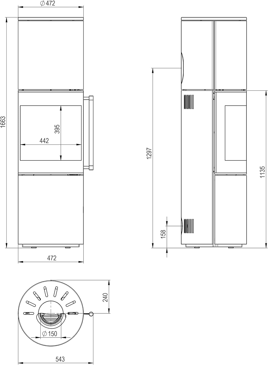 H&M Germany MONO 3.0 XL runder Kamin-Ofen in Stahl Braun moderne 160° Sichtscheibe Reeling-Griff Holz-Fach mit separater Tür 7kw 164cm Höhe innovatives Design