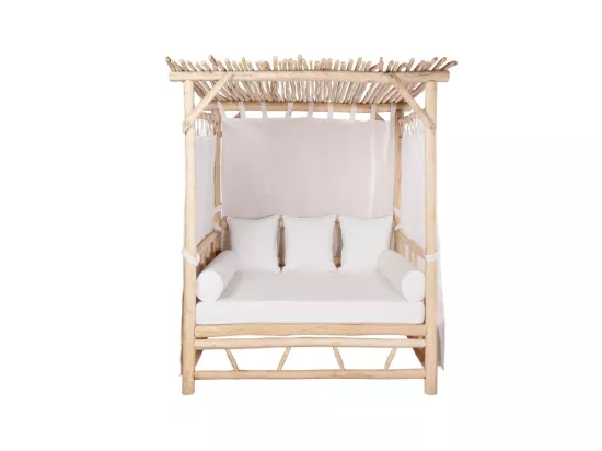 Lit de jardin à baldaquin en teck - Naturel clair et blanc - TULUM de MYLIA