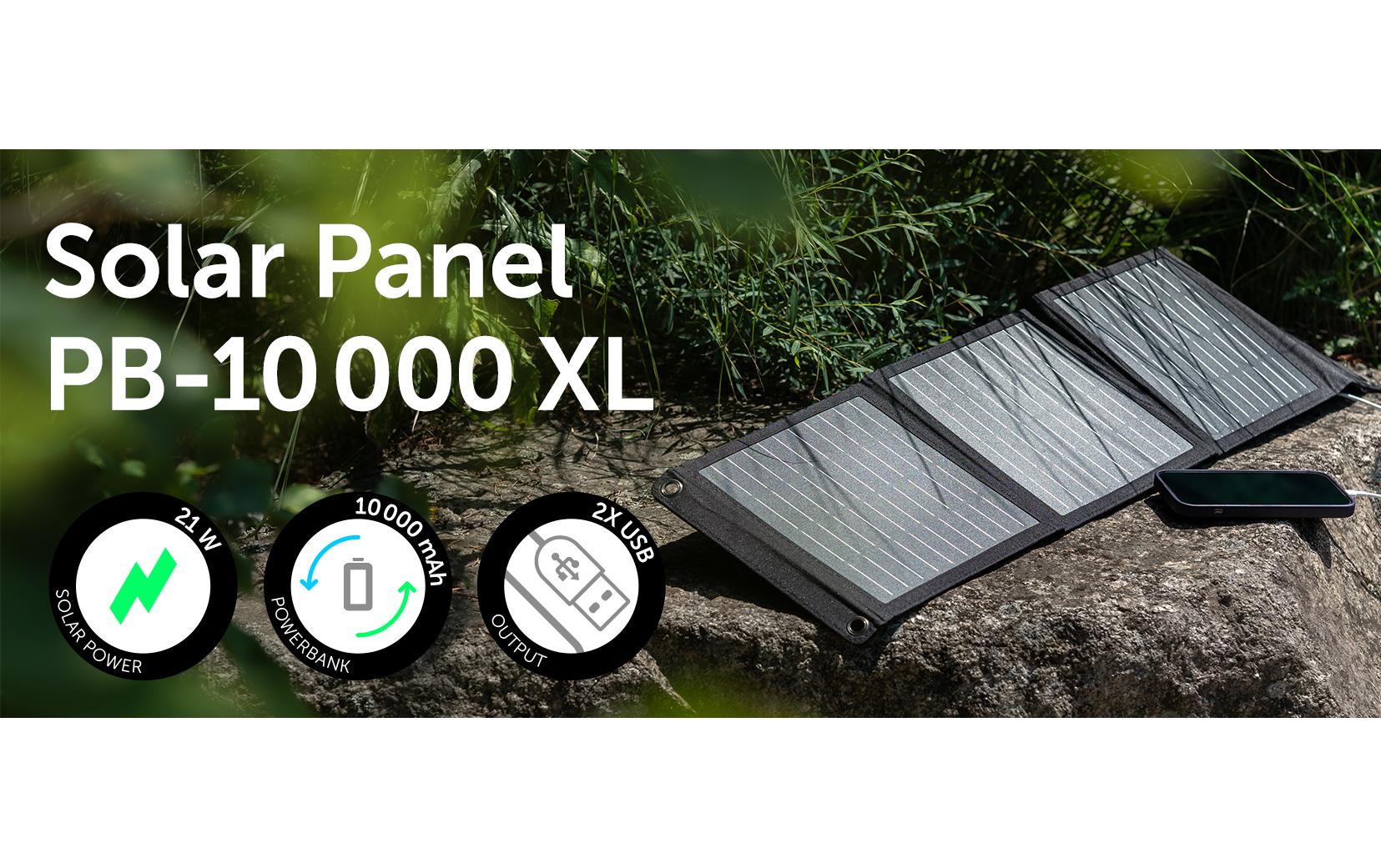 Solarpanel PB-10000 mAh 21W XL mit PowerbankBesonders leistungsstarke Energiequelle optimal für den autarken Einsatz