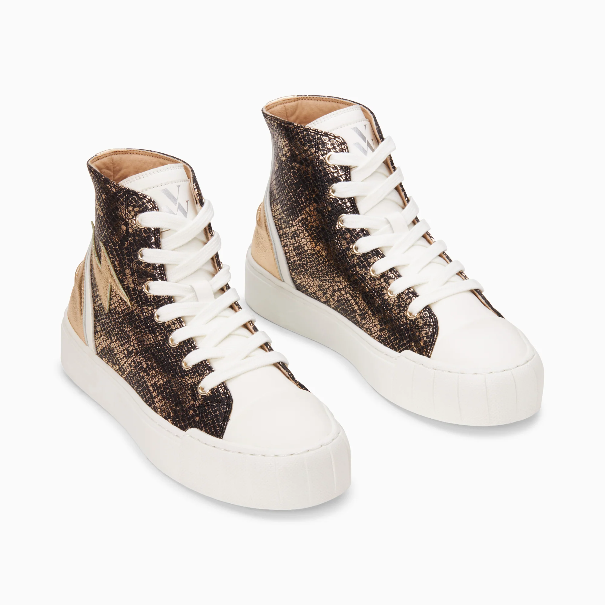 Sneakers-Baskets éclair Mücella montantes serpent et or