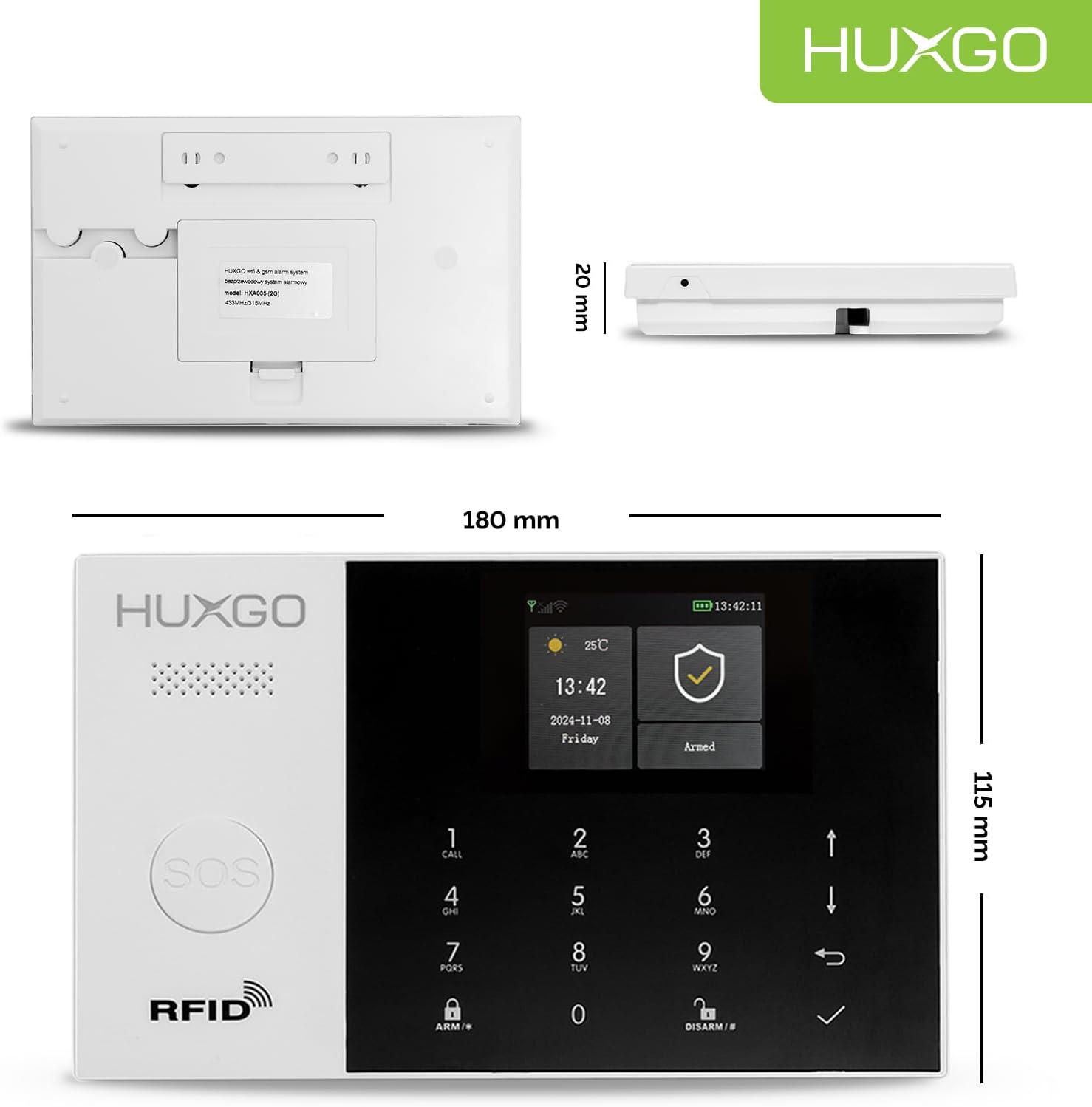 Funk Alarmanlage Set WiFi + GSM mit Alarmsirene HXA005 HUXGO® | Alarm System mit Bewegungsmelder, 12x Fensteralarm/Türsensoren | Alarmanlage fürs Haus, Wohnung, Wohnmobil | Smart Home