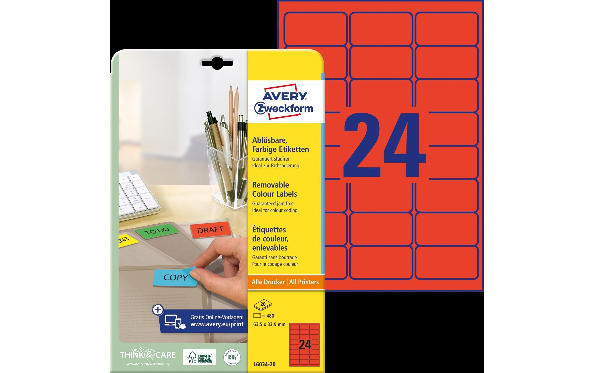 Universal-Etiketten 63.5 x 33.9 mm, 20 Blatt, RotAblösbare Etiketten