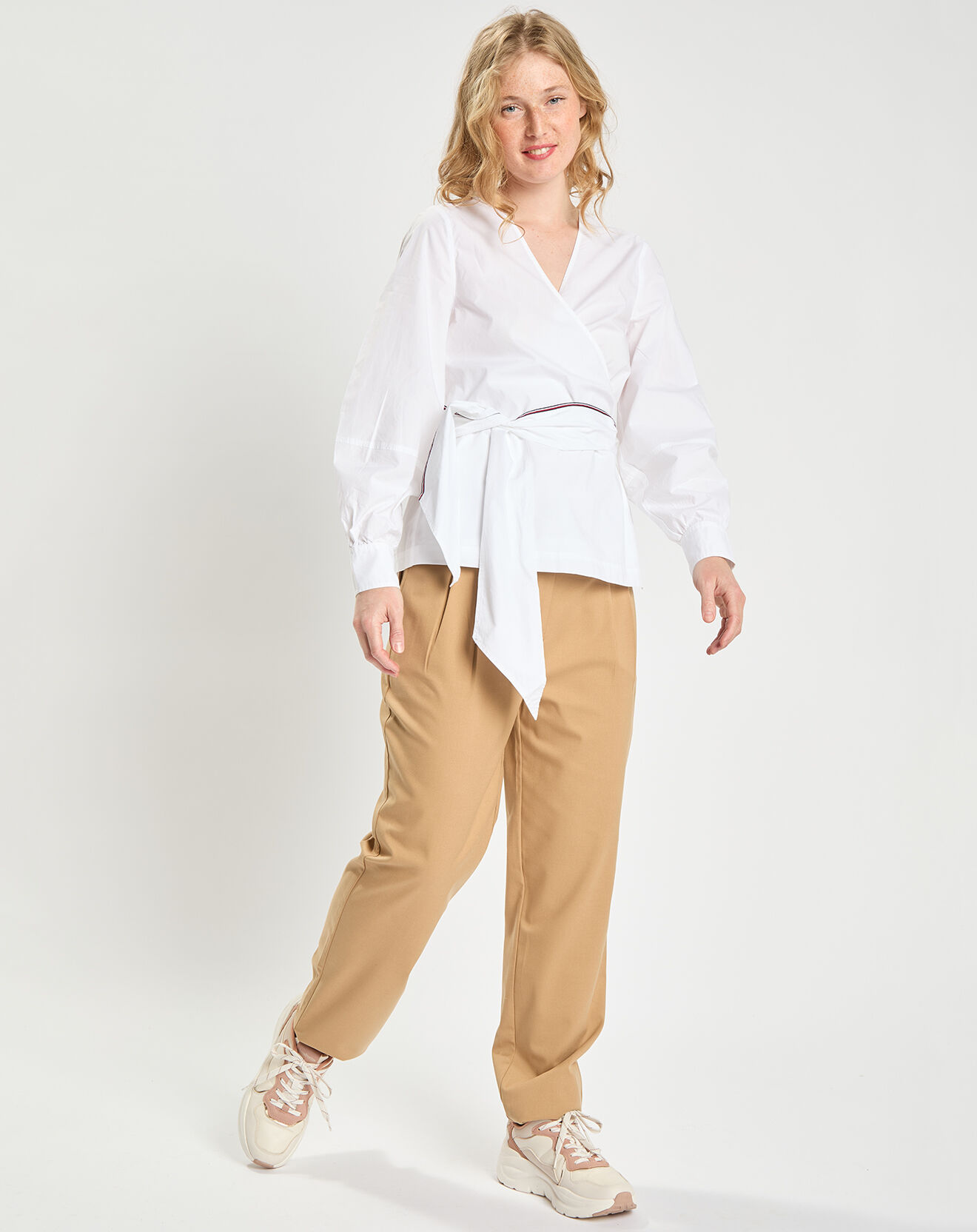 Tommy Hilfiger Blouse 100% Coton Bio Abo Stripe Wrap blanche