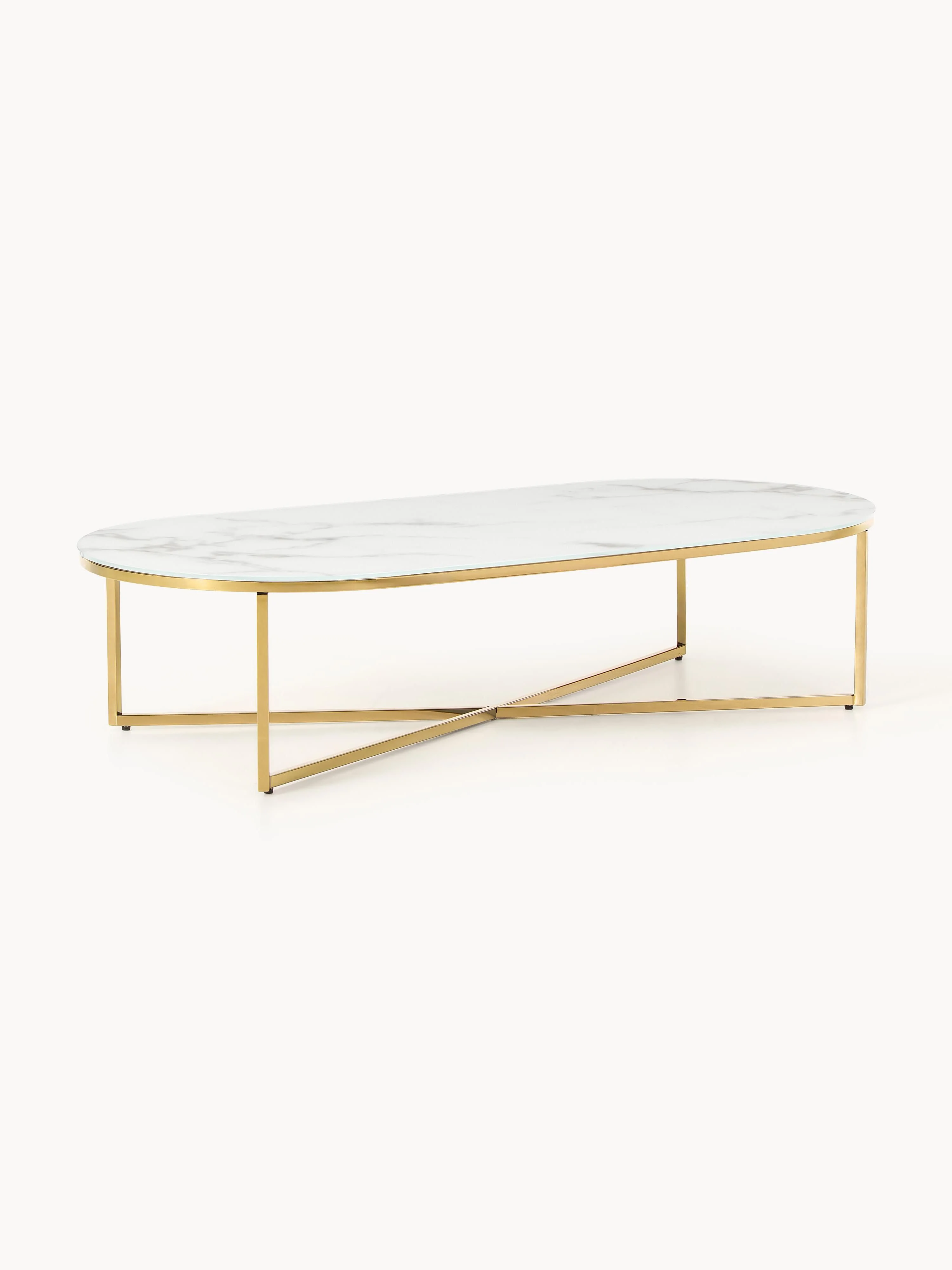 Ovale salontafel Antigua met glazen tafelblad in marmerlook