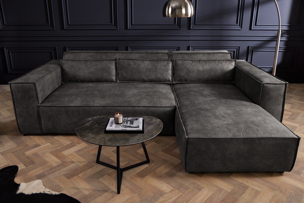 Design Ecksofa 265cm antik dunkelgrau Microfaser Couch 3-Sitzer Wohnzimmer