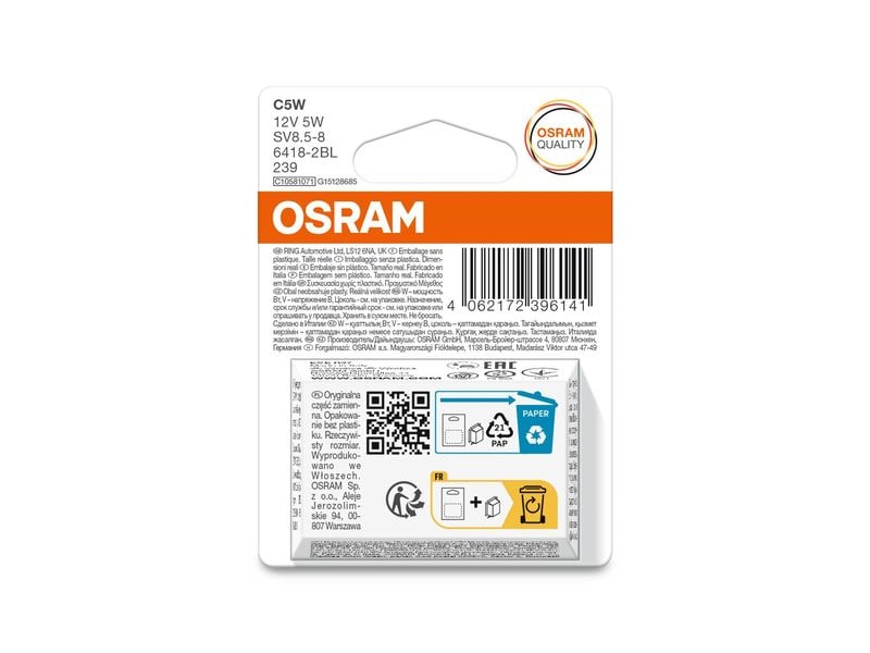 OSRAM Signallampen Original Festoon C5W SV8.5-8 PKW 12 V Blister